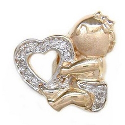 Y2404 14K BABY HOLDING HEART SLIDE WITH DIAMONDS 